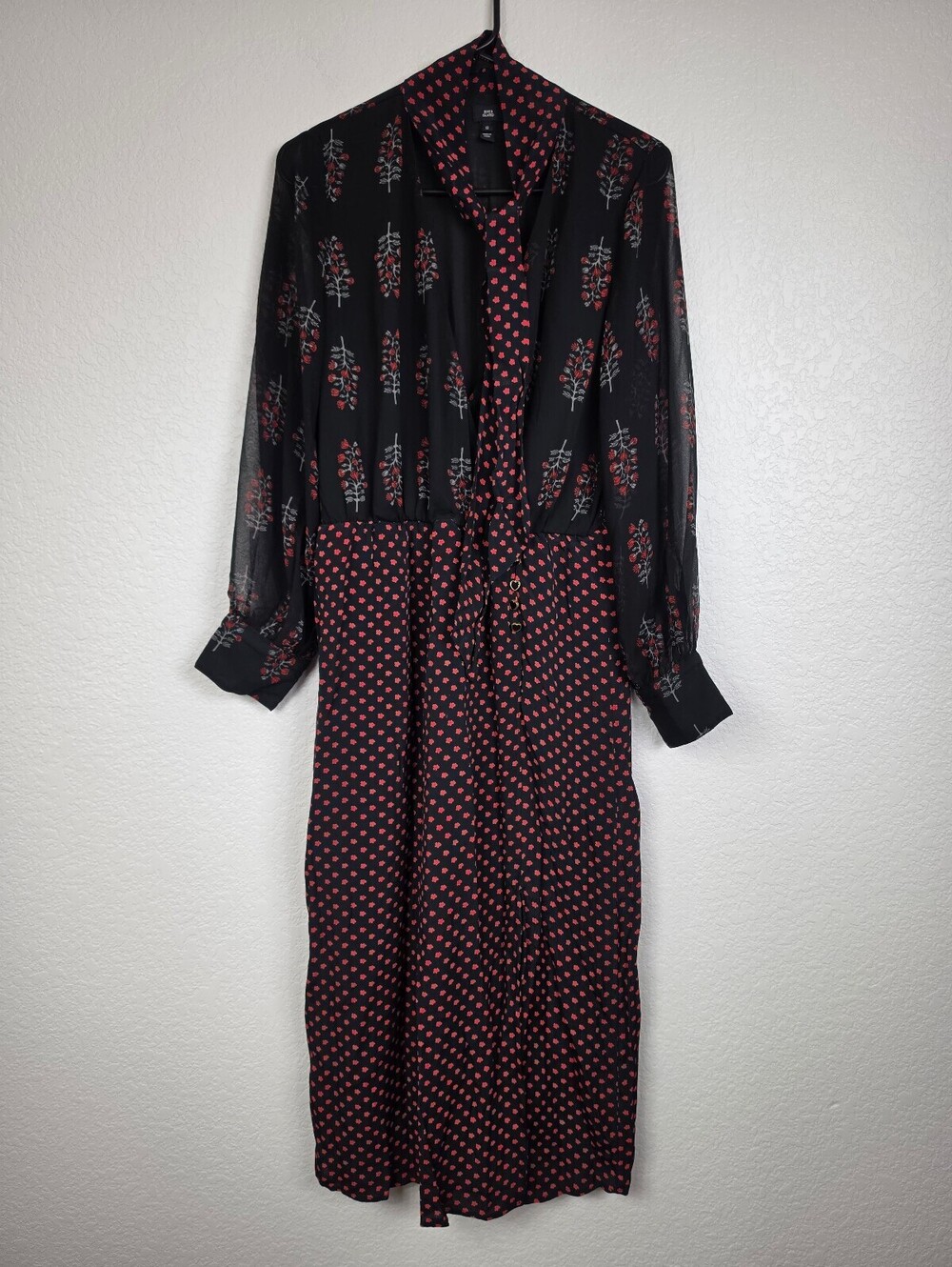 Anthropologie River Island Black Red Floral Dress Size 12